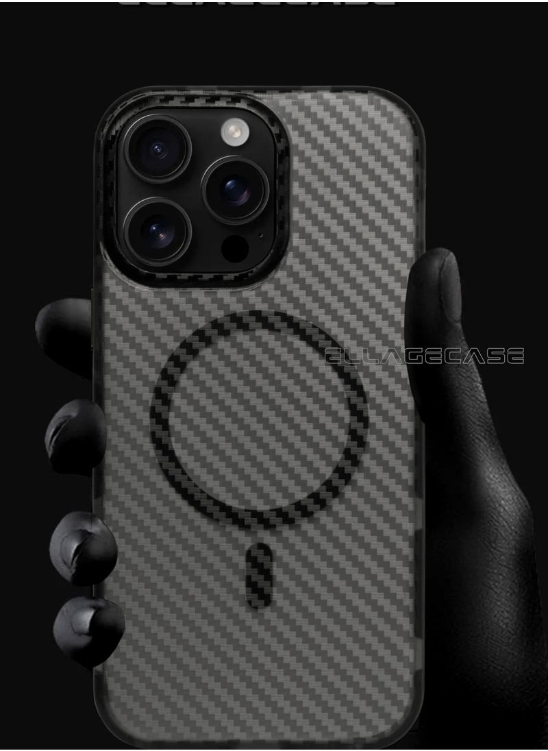 ELLAGECASE - Carbon Case for iPhone 14 Pro Max, Plastic-coated Carbon, Solid Camera Protection, Shockproof, Enhanced Protection, Compatible with Magsafe and Wireless Charging - Image 1