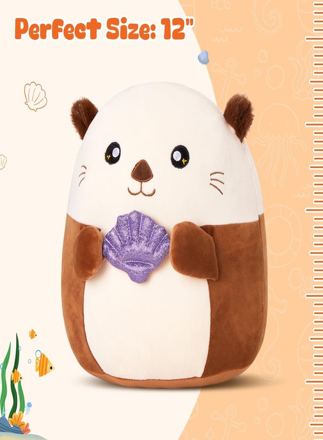 Glow Guards وسادة دلفين بحرية 12 بوصة مع آذان زغبية، دمية دلفين لطيفة، وسادة ناعمة، ألعاب دلفين كاواي مع صدف لامع بنفسجي، هدايا ألعاب دلفين للبنات والأولاد في عيد الميلاد - Image 2