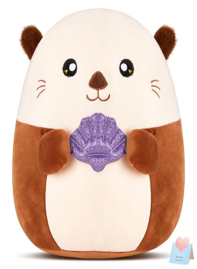 Glow Guards وسادة دلفين بحرية 12 بوصة مع آذان زغبية، دمية دلفين لطيفة، وسادة ناعمة، ألعاب دلفين كاواي مع صدف لامع بنفسجي، هدايا ألعاب دلفين للبنات والأولاد في عيد الميلاد - Image 1