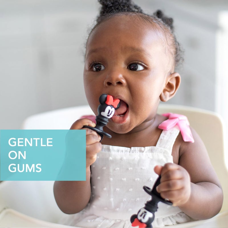 Bumkins Disney Baby Utensils Set, Chewtensils Silicone Spoons for Dipping, Self-Feeding, Baby Led Weaning, Trainer Learning, First Stage Eating, Soft Fork and Spoon, Babies 6 Months, Minnie Mouse - Image 2