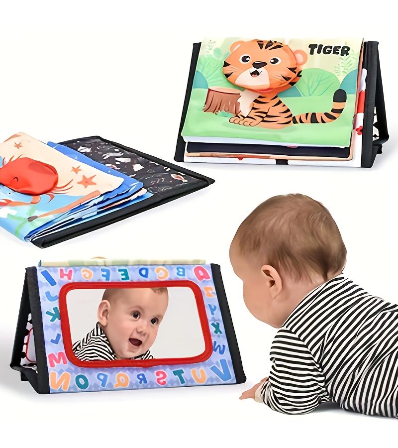 Funhouse Mirror Foldable Early Education Animal Vision Training Pattern Intelligence Tiger Cloth Book Toy - Image 1