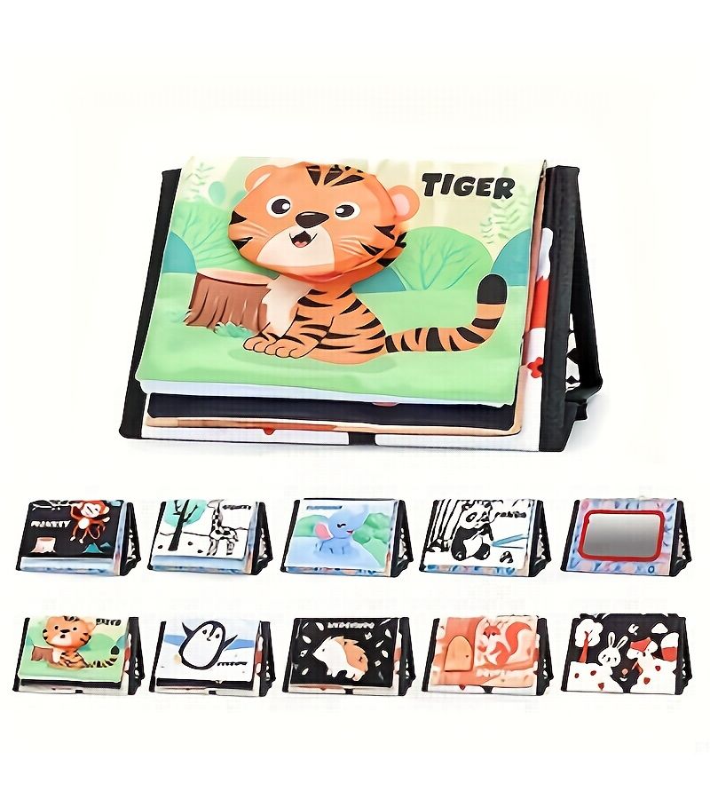 Funhouse Mirror Foldable Early Education Animal Vision Training Pattern Intelligence Tiger Cloth Book Toy - Image 5
