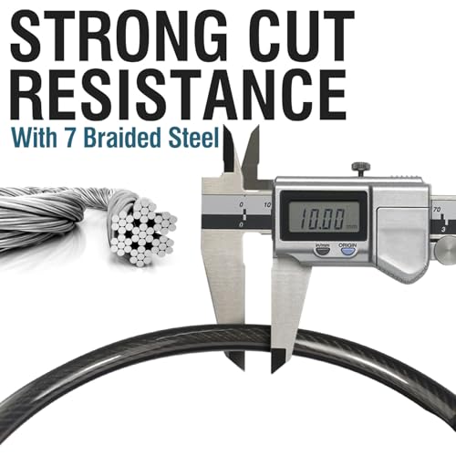 MARQUE Security Steel Cable - 3/8 inch (10 mm) Thick (4', 7', 15', 20' or 30') Vinyl Coated Braided Steel Cable with Double Sealed Looped Ends for U-Lock, Padlock, Disc Lock (15 FT) - Image 2