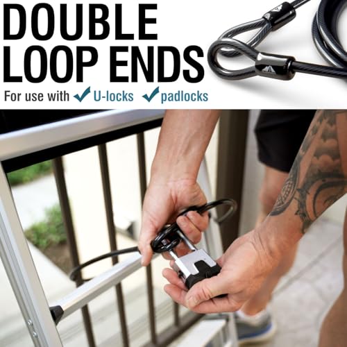 MARQUE Security Steel Cable - 3/8 inch (10 mm) Thick (4', 7', 15', 20' or 30') Vinyl Coated Braided Steel Cable with Double Sealed Looped Ends for U-Lock, Padlock, Disc Lock (15 FT) - Image 4