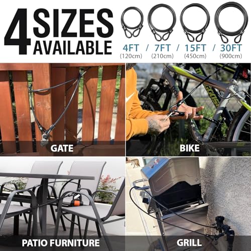 MARQUE Security Steel Cable - 3/8 inch (10 mm) Thick (4', 7', 15', 20' or 30') Vinyl Coated Braided Steel Cable with Double Sealed Looped Ends for U-Lock, Padlock, Disc Lock (15 FT) - Image 5