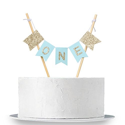 INNORU Handmade ONE Birthday Cake Topper Baby Shower 1st First Birthday Cake Bunting for Baby Boy Party Supplies - Image 1