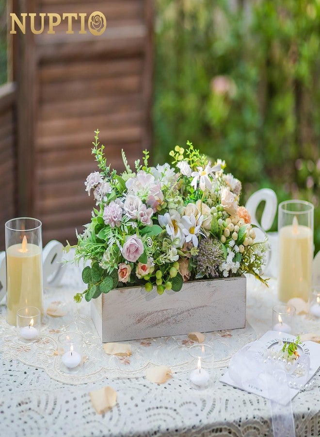 NUPTIO Centerpiece Rectangular Wood Planter: 2 Pieces 30 cm Table Centre Vase Rustic White Wooden Long Boxes for Christmas Decorations for Wedding Parties - Image 2