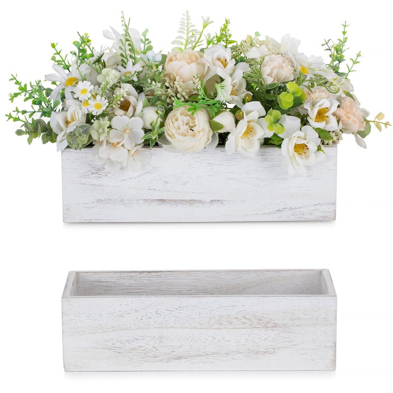 NUPTIO Centerpiece Rectangular Wood Planter: 2 Pieces 30 cm Table Centre Vase Rustic White Wooden Long Boxes for Christmas Decorations for Wedding Parties - Image 1