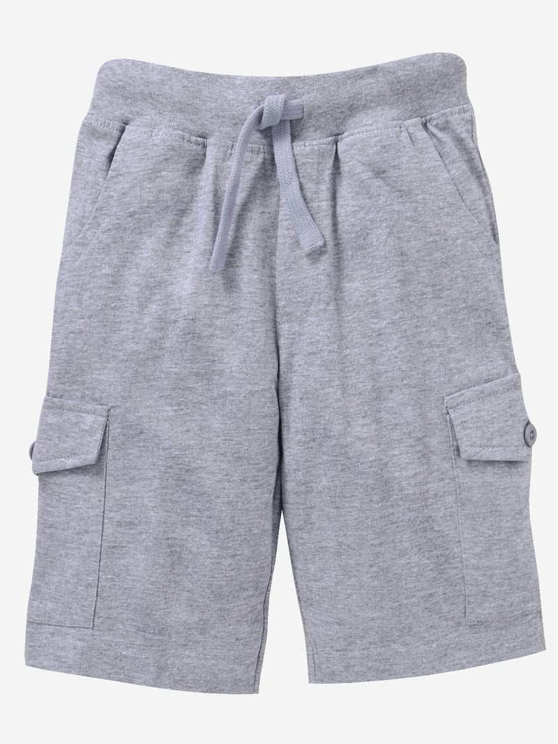 KiddoPanti Boy's Solid Knit Cargo Shorts Pack of 2|100% Cotton Single Jersey Knit|Drawstring Closure, Rib Waistband, 2 Front & 2 Cargo Pockets | Casual Half Pant, Grey Melange & Navy - 8-10Y - Image 3