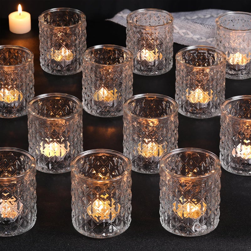 MATAHUM 12Pcs Large Votive Candle Holders 2.8 * 3.2in Clear Tea Light Candle Holders Glass Candle Holder for Bridal Shower, Wedding, Table Centerpiece, Party, Home Decor - Image 1