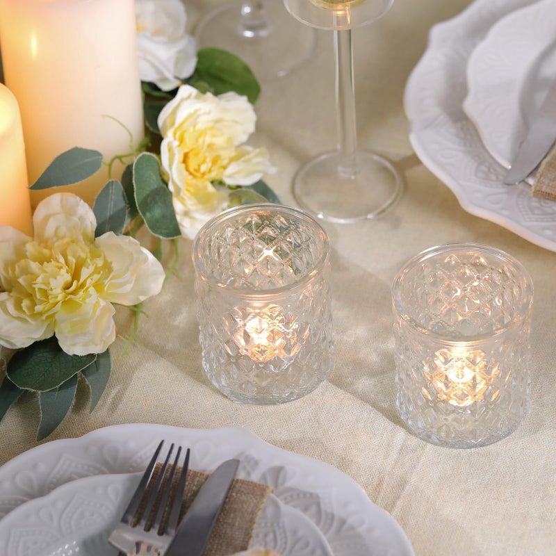 MATAHUM 12Pcs Large Votive Candle Holders 2.8 * 3.2in Clear Tea Light Candle Holders Glass Candle Holder for Bridal Shower, Wedding, Table Centerpiece, Party, Home Decor - Image 5