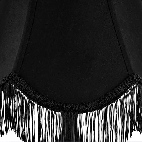 GO&SO Black Silk Bell Lamp Shades Set of 2 -Petal Edge Braid with Black Fringe Trim, 6"x13"x10.6"(Spider), Classic Scalloped Lamp Shade, Replacement Lampshades for Table, Floor Lamps, Easy Assembly - Image 3