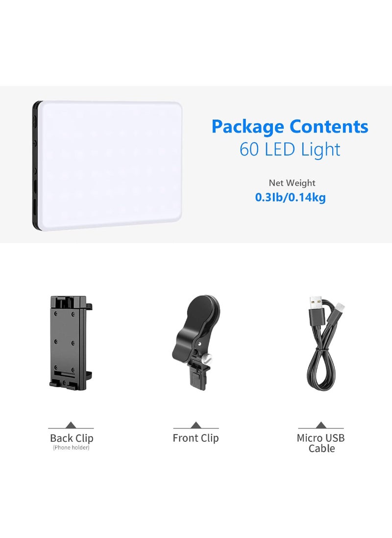 Rock Pow - LED Selfie Light with Front & Back Phone Clip, High Power 60 LED 2000mAh Rechargeable CRI 95+, 3 Light Modes, Portable Clip on Light for Phone/Tablet/Laptop, Video Fill Light - Image 1