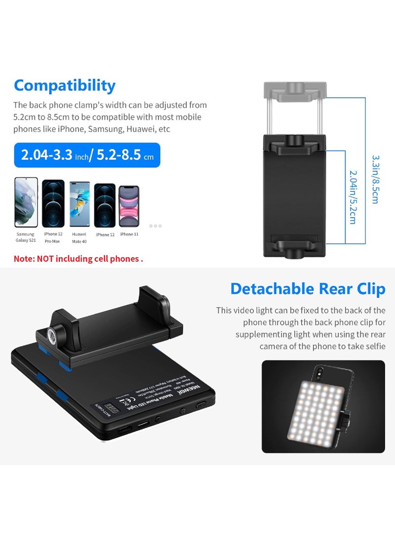 Rock Pow - LED Selfie Light with Front & Back Phone Clip, High Power 60 LED 2000mAh Rechargeable CRI 95+, 3 Light Modes, Portable Clip on Light for Phone/Tablet/Laptop, Video Fill Light - Image 1