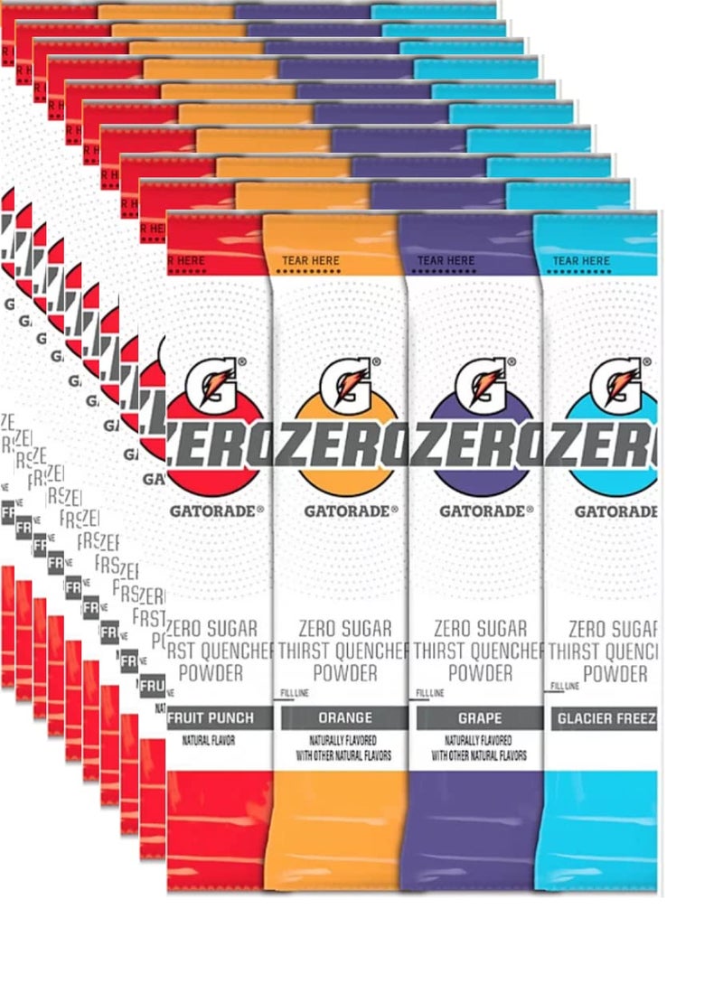 Gatorade G Zero Powder 4 Flavor Variety Pack 10 of Each FlavorPack of 40 0.10oz Glacier Freeze Orange Grape Fruit Punch - Image 1