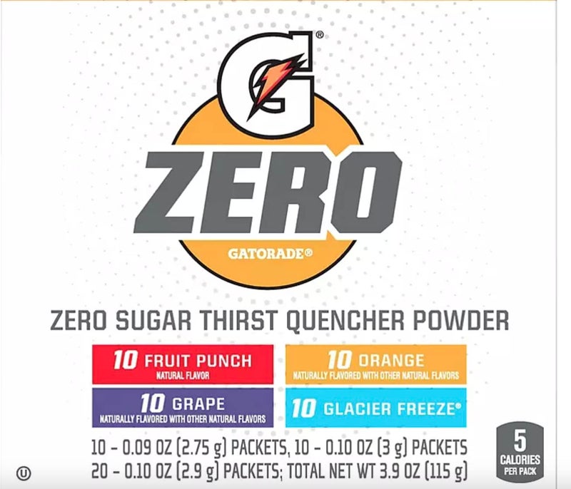 Gatorade G Zero Powder 4 Flavor Variety Pack 10 of Each FlavorPack of 40 0.10oz Glacier Freeze Orange Grape Fruit Punch - Image 4