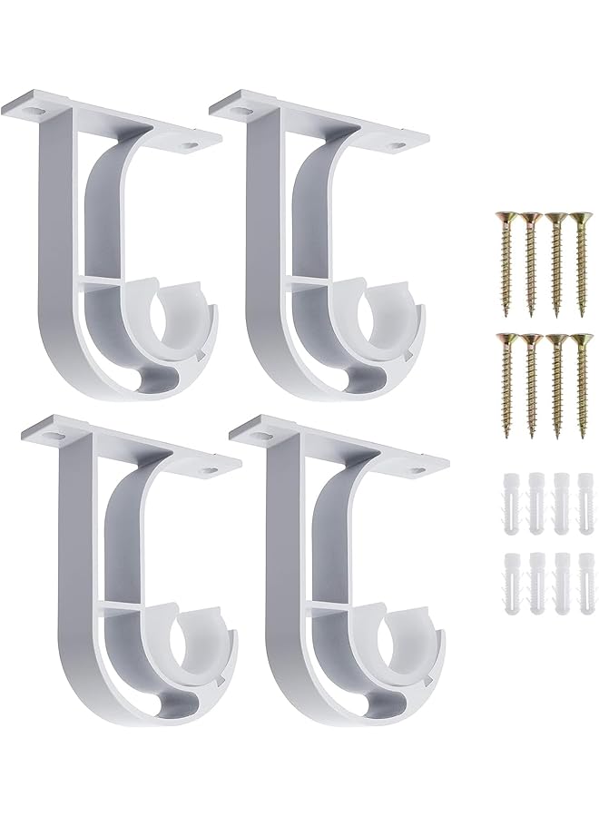 erorex Curtain Rod Bracket, 4 Pcs Aluminum Alloy Closet Rod Bracket with Plastic Buckle, Heavy Duty Curtain Rod Bracket with Matching Screws, Ceiling Mount Bracket for Home Wall Window Drapery  - Image 1