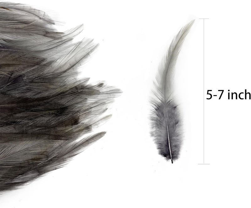 HAPPY FEATHER 100PCS Saddle Hackle Rooster Feather for Crafts, 5-7 inch Natural Pheasant Neck Feathers DIY Pendant Earrings Dream Catcher-Gray - Image 2