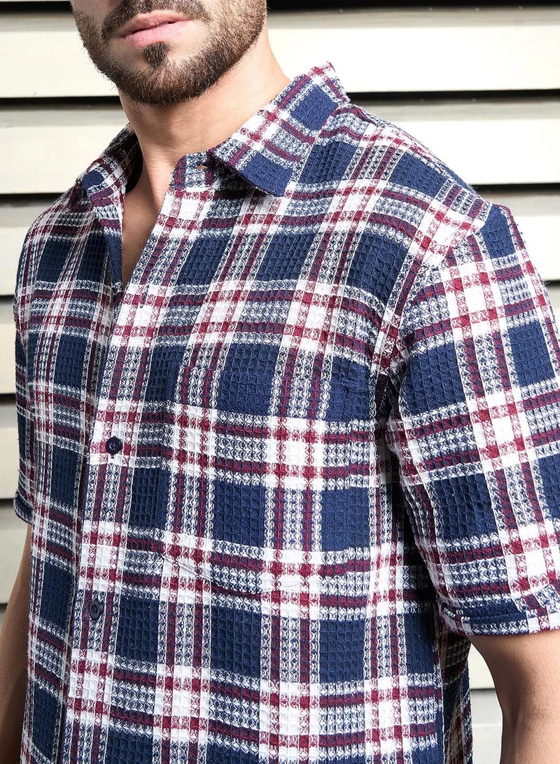 HIGH STAR Men's Multicolour Cotton Blend Checkered Button Down Relaxed Shirt