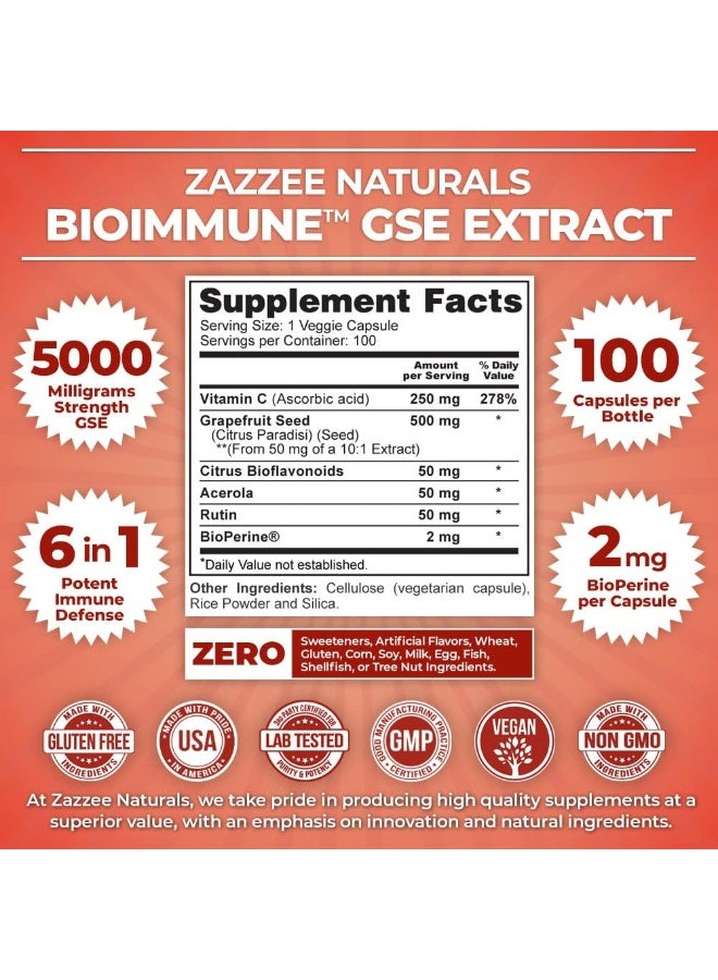 Zazzee BioImmune™ Grapefruit Seed Extract 500 mg 100 Vegan Capsules - Image 2
