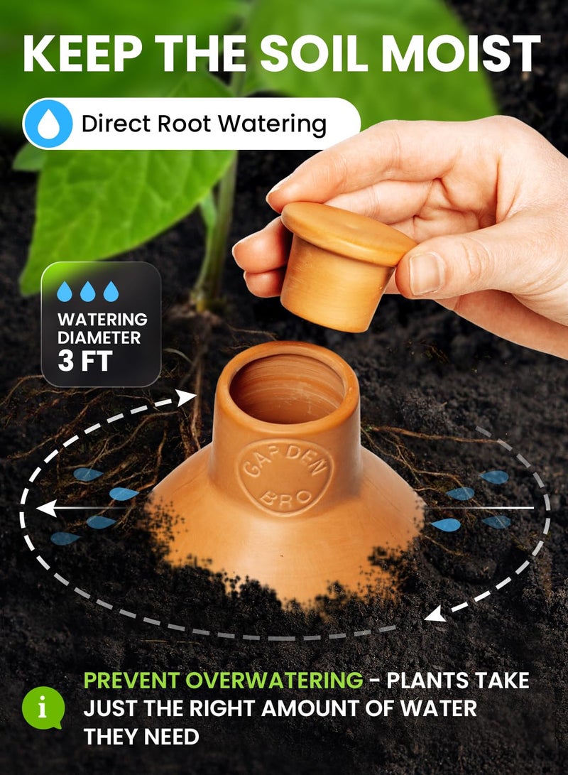 GARDENBRO 2pc Olla Pots For Garden Terracotta Watering Pots - 32oz XL Garden Olla Watering System For Raised Beds & Outdoor Plants - Covers 14 Sq Ft Irrigation Area, Water Plants While On Vacation [2pc XL 32oz] - Image 3