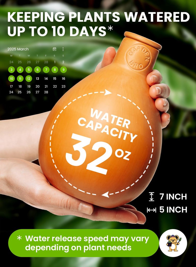 GARDENBRO 2pc Olla Pots For Garden Terracotta Watering Pots - 32oz XL Garden Olla Watering System For Raised Beds & Outdoor Plants - Covers 14 Sq Ft Irrigation Area, Water Plants While On Vacation [2pc XL 32oz] - Image 4