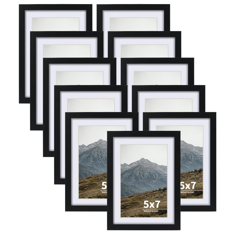 Rempry 5X7 Picture Frames Set of 11, Black 5x7 Photo Frames without Mat or Displays 4X6 Picture with Mat, Wall Mount or Tabletop Display for Home, Office - Image 1