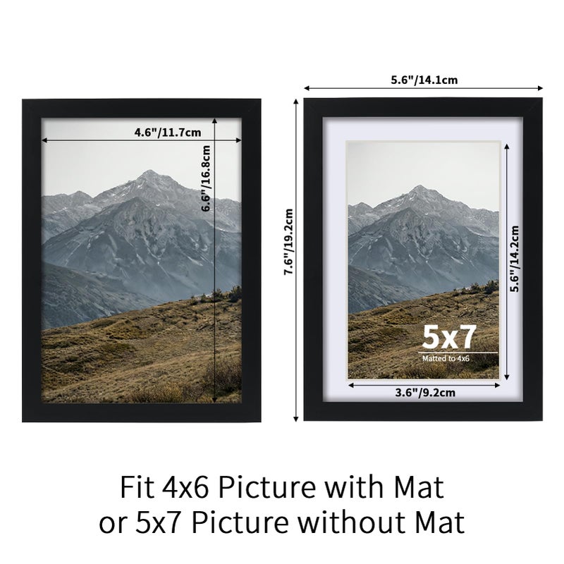 Rempry 5X7 Picture Frames Set of 11, Black 5x7 Photo Frames without Mat or Displays 4X6 Picture with Mat, Wall Mount or Tabletop Display for Home, Office - Image 2
