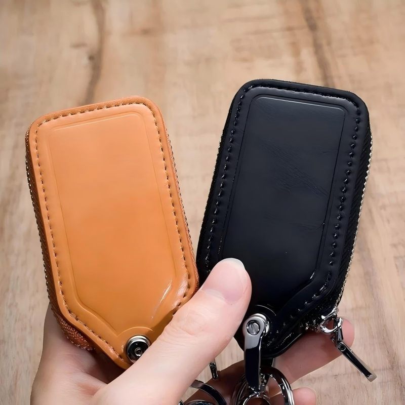 Faux Leather Car Key Case 2.43 X 1.61 X 0.71 Inches Drop-Proof Key Fob Cover - Transparent Window Key Holder for Universal Car Keys - Image 5