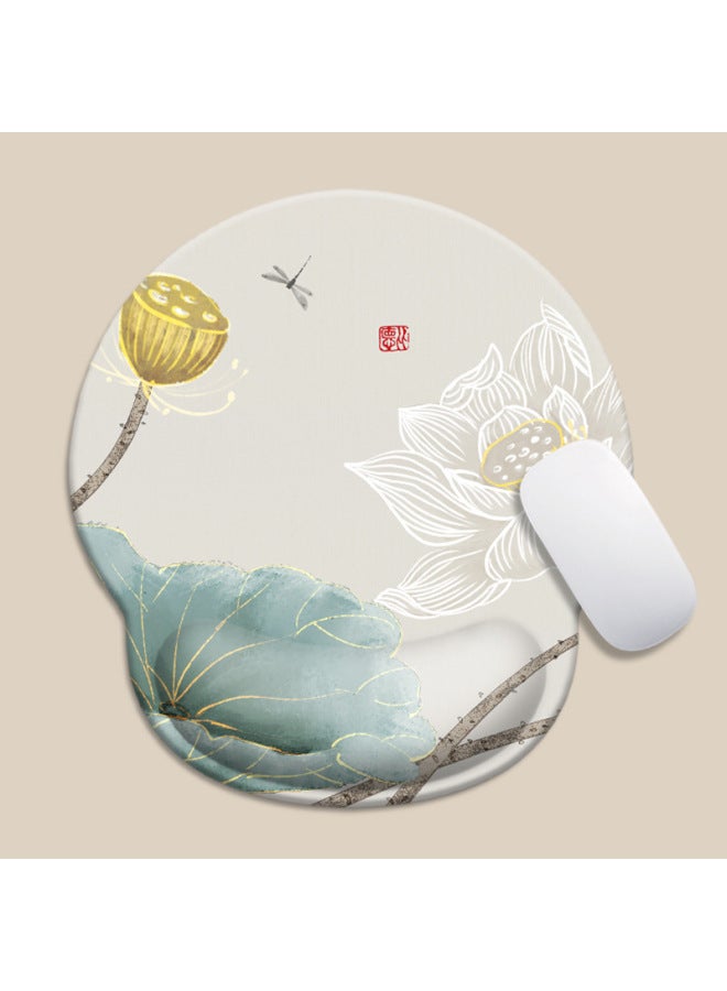 Artistic Lotus Lotus Wrist Mouse Pad National Style Artistic Elegant Simple Notebook Keyboard Holster Office Wrist Holster-Color:Milk Silk + Memory Foam + Rubber Bottom-Pattern:Golden Lotus Lotus [mouse Pad]  - Image 1