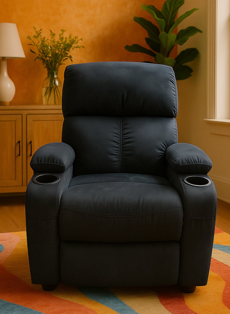 sahaba Manual Fixed Recliner Chair – Fixed Lazy Chair Manual Recliner Sofa with 2 Cup Holders, 2 Side & 2 Front Pockets – Comfortable Reclining Armchair for Living Room, Bedroom & Home Office - Black - Image 1