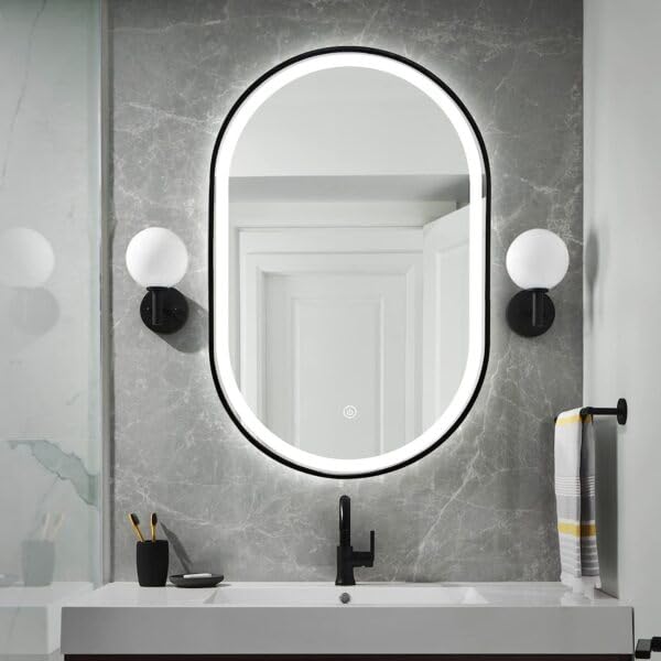 Quality Glass Bathroom LED Mirror with Touch Sensor, 3 Light Effects, Glass, Oval LED-29 (16 x 24 Inch) - Image 2
