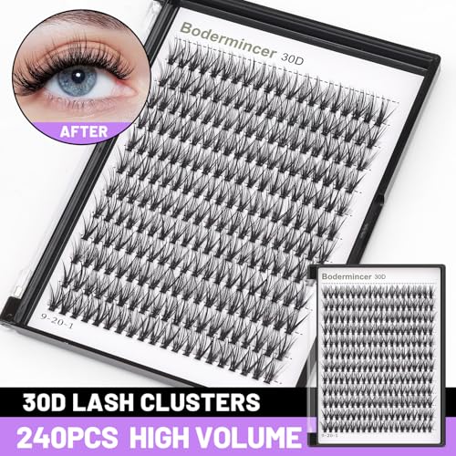 Bodermincer 7D10D20D30D40D50D60D80D100D Lash Cluster 240pcs D Curl Individual Cluster Eyelashes Fluffy false Eyelashes Extension Lash Cluster DIY at Home 30D14mm - Image 5