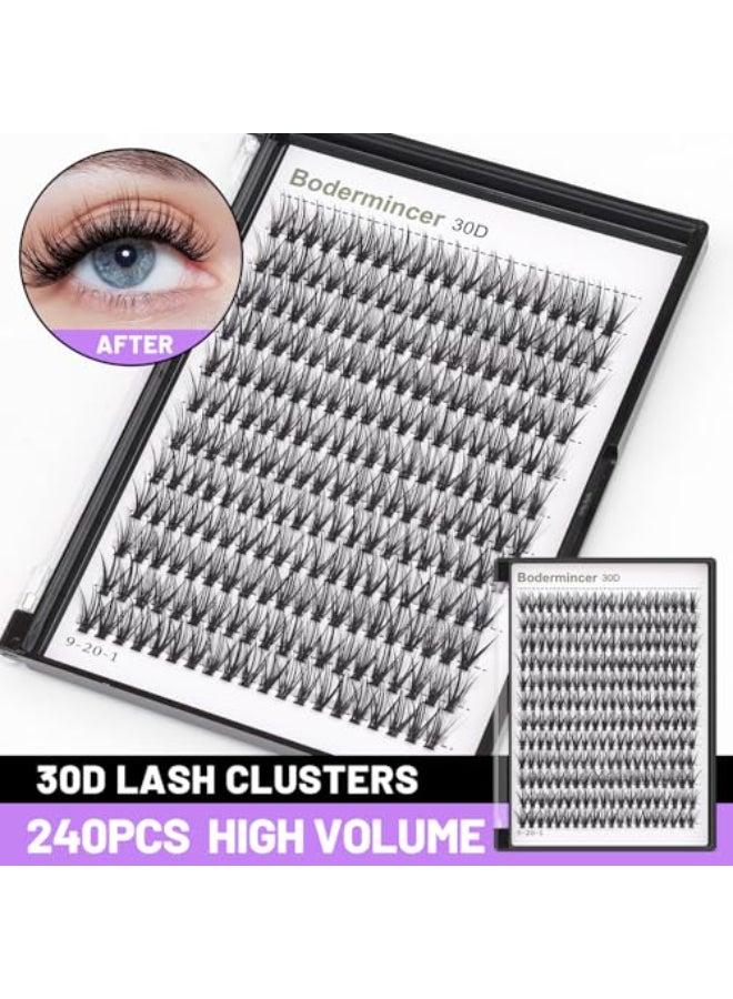 Bodermincer 7D10D20D30D40D50D60D80D100D Lash Cluster 240pcs D Curl Individual Cluster Eyelashes Fluffy false Eyelashes Extension Lash Cluster DIY at Home 30D14mm - Image 4