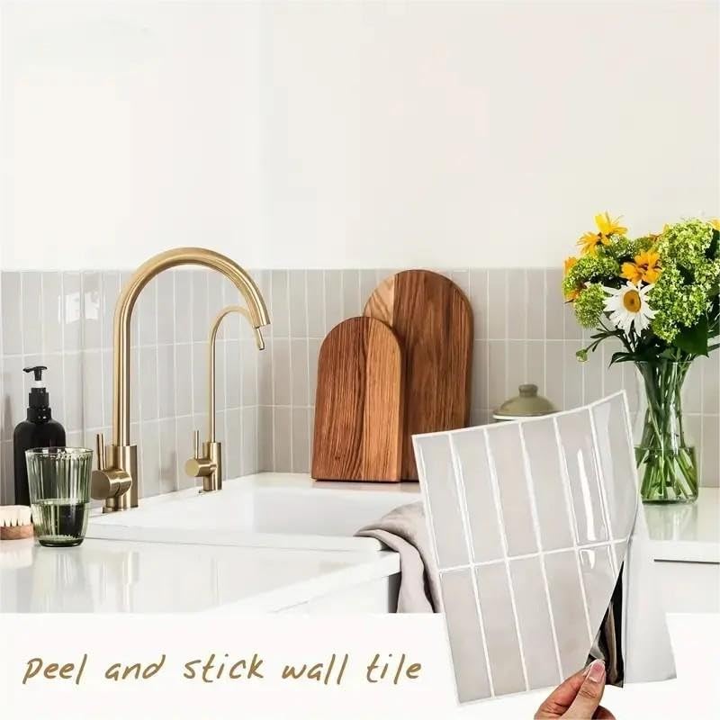 Heikki 20-Piece Kitchen Splash Guard Stickers, Peel-and-Stick Tile Splashbacks for Kitchen Islands, Bathrooms, Laundry Rooms, RVs, and Rental Spaces, 11.43 Ã— 9 inches (Beige) - Image 5