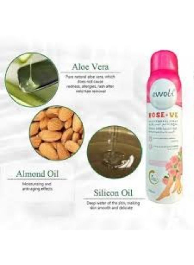 evvoli Hair Removal Spray Women and Men, No Irritation Mild Hair Remover for Underarm, Arm, Back, Chest, and Legs, Suitable For All Skin Types Rose & VE - Image 2