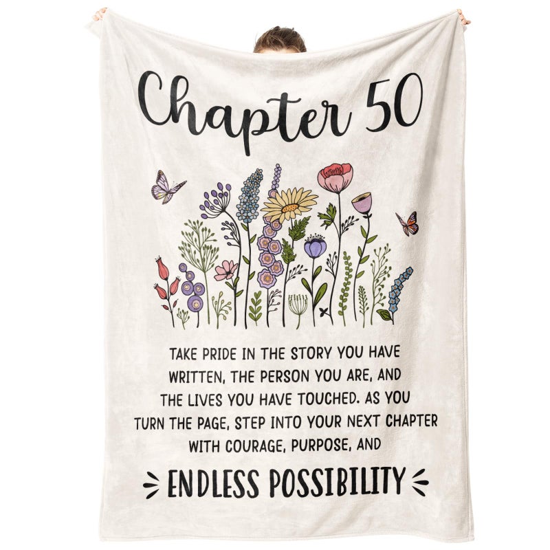 Afterprints 50th Birthday Gifts for Her, Him, Chapter 50 Birthday Blanket, 50 Year Old Bday Gifts for Women Friend, Sister, Mom, 1976, 50th Birthday Decorations, Turning 50 Throw Blankets 50'' x 60'' - Image 1
