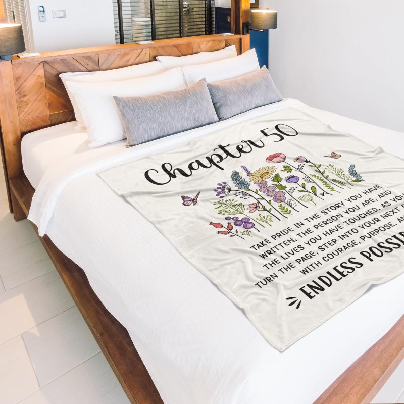 Afterprints 50th Birthday Gifts for Her, Him, Chapter 50 Birthday Blanket, 50 Year Old Bday Gifts for Women Friend, Sister, Mom, 1976, 50th Birthday Decorations, Turning 50 Throw Blankets 50'' x 60'' - Image 4