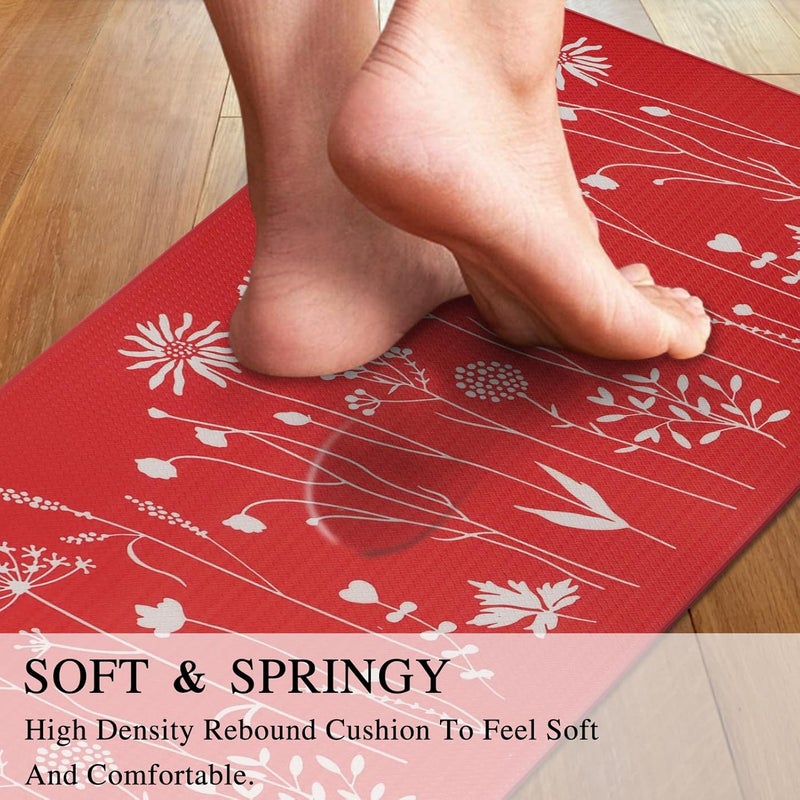 Rempry Kitchen Rug Anti Fatigue Non Skid Cushioned Comfort Standing Kitchen Mat Waterproof and Oil Proof Floor Runner Mat Easy to Clean 17x59 Red - Image 3