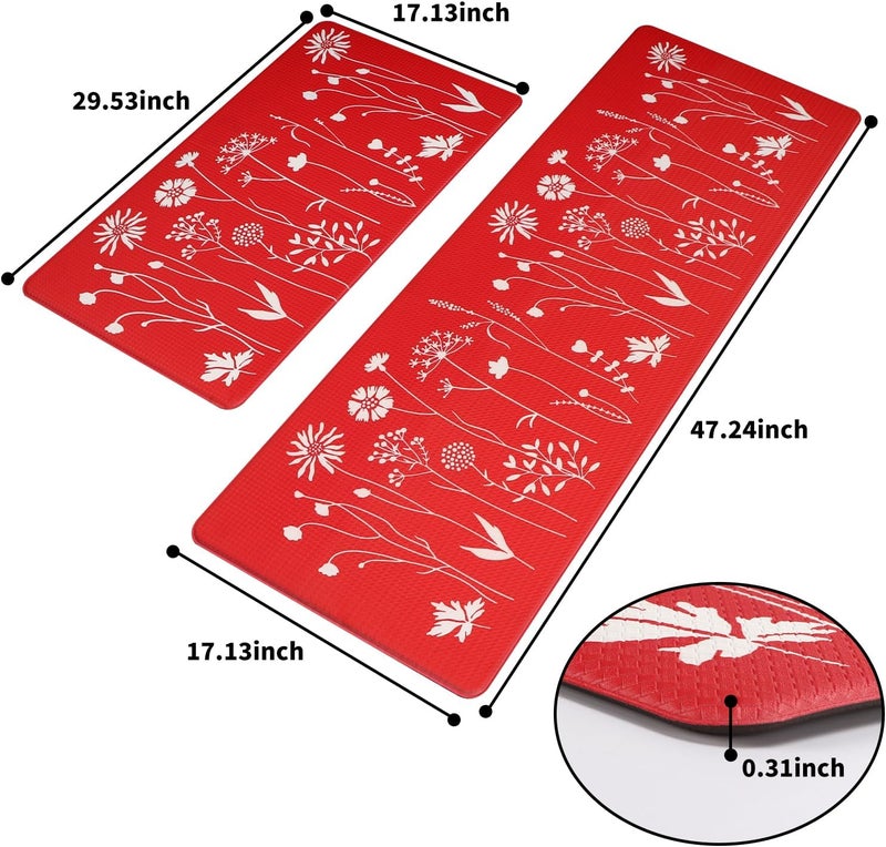 Rempry Kitchen Rug Anti Fatigue Non Skid Cushioned Comfort Standing Kitchen Mat Waterproof and Oil Proof Floor Runner Mat Easy to Clean 17x59 Red - Image 2