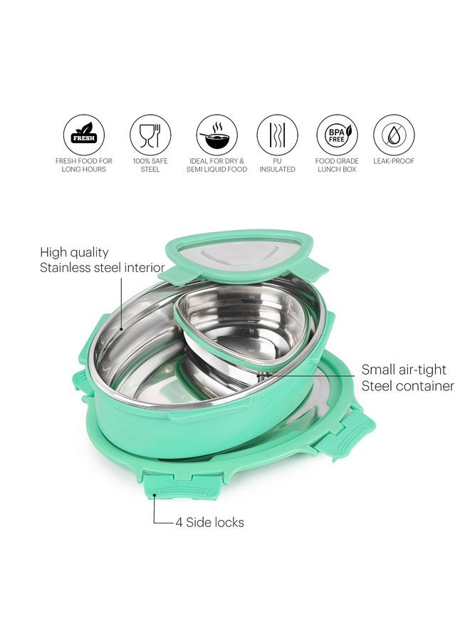 Cello CELLO Oval Eat | 100% Food Grade | Leak Proof and Break Resistant | Ideal for School, College, Office and Outdoor Activities | 2 Containers Lunch Box, 775 ml, Green  - Image 3