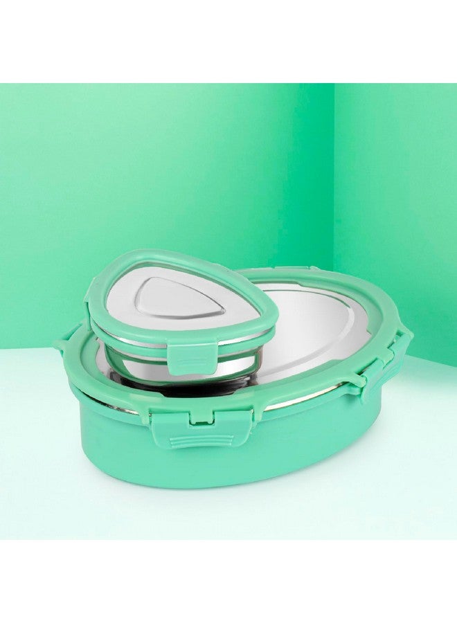 Cello CELLO Oval Eat | 100% Food Grade | Leak Proof and Break Resistant | Ideal for School, College, Office and Outdoor Activities | 2 Containers Lunch Box, 775 ml, Green  - Image 2