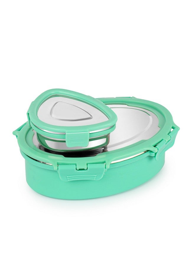Cello CELLO Oval Eat | 100% Food Grade | Leak Proof and Break Resistant | Ideal for School, College, Office and Outdoor Activities | 2 Containers Lunch Box, 775 ml, Green  - Image 1