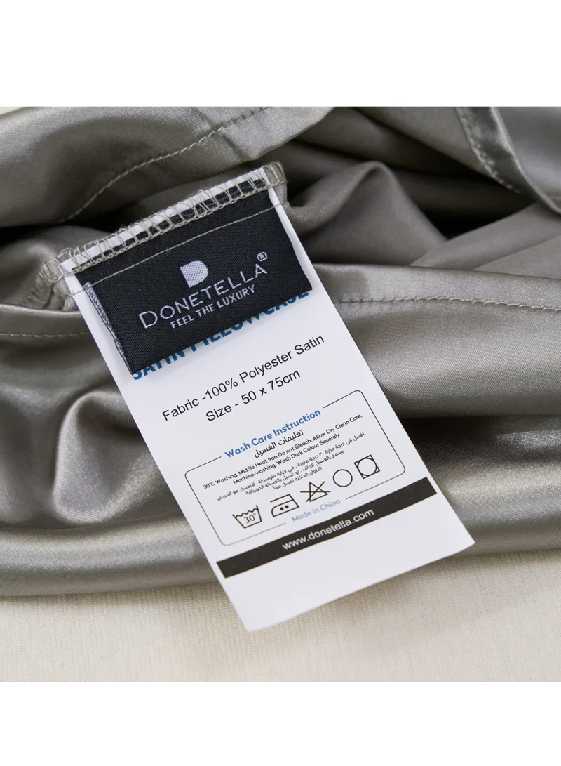 Donetella Satin Pillowcases 2-Pcs Soft And Silky Pillow Cover For Hair And Skin Care With Envelope Closure (Without Pillow Insert),Grey