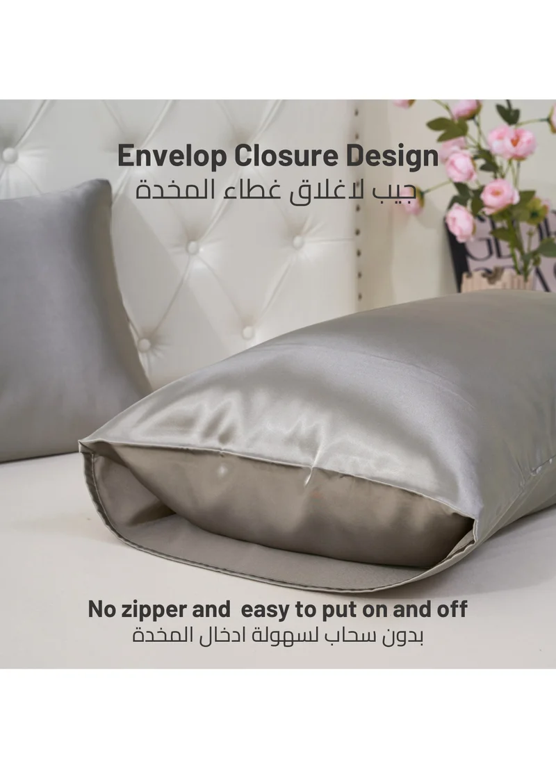 Donetella Satin Pillowcases 2-Pcs Soft And Silky Pillow Cover For Hair And Skin Care With Envelope Closure (Without Pillow Insert),Grey