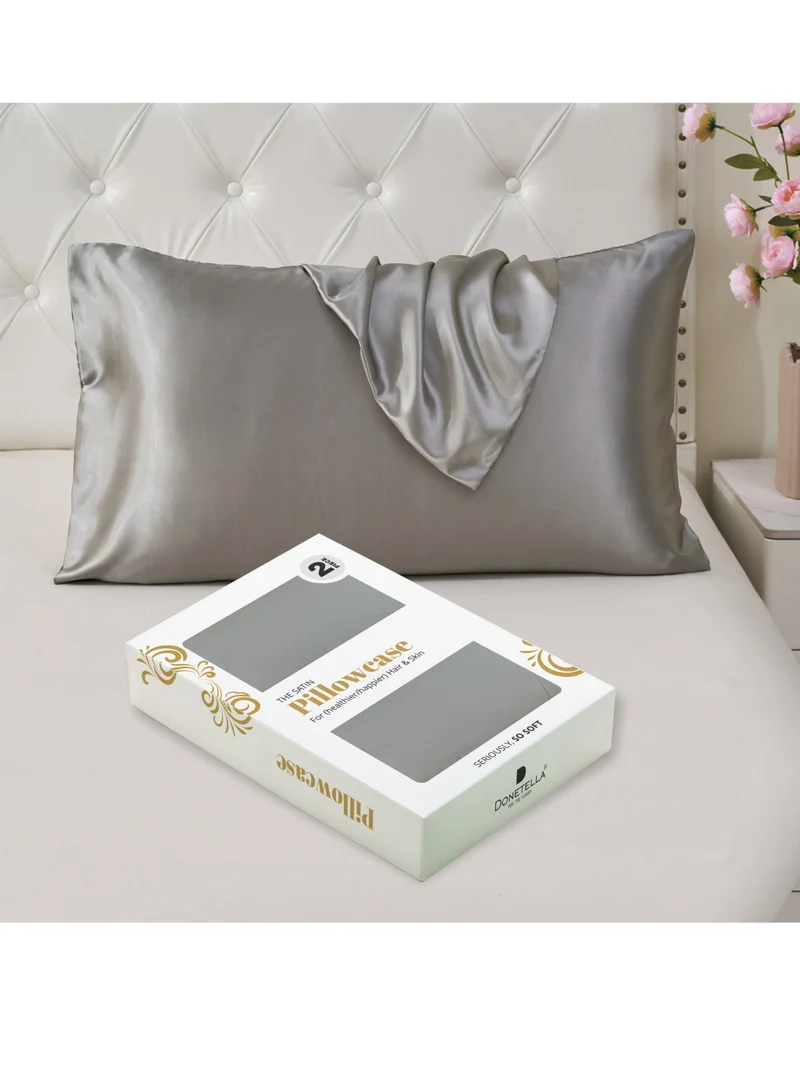 Donetella Satin Pillowcases 2-Pcs Soft And Silky Pillow Cover For Hair And Skin Care With Envelope Closure (Without Pillow Insert),Grey