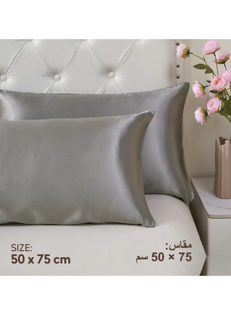 Donetella Satin Pillowcases 2-Pcs Soft And Silky Pillow Cover For Hair And Skin Care With Envelope Closure (Without Pillow Insert),Grey