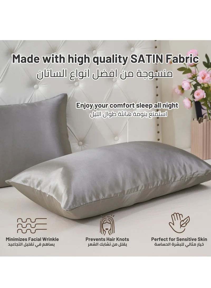 Donetella Satin Pillowcases 2-Pcs Soft And Silky Pillow Cover For Hair And Skin Care With Envelope Closure (Without Pillow Insert),Grey