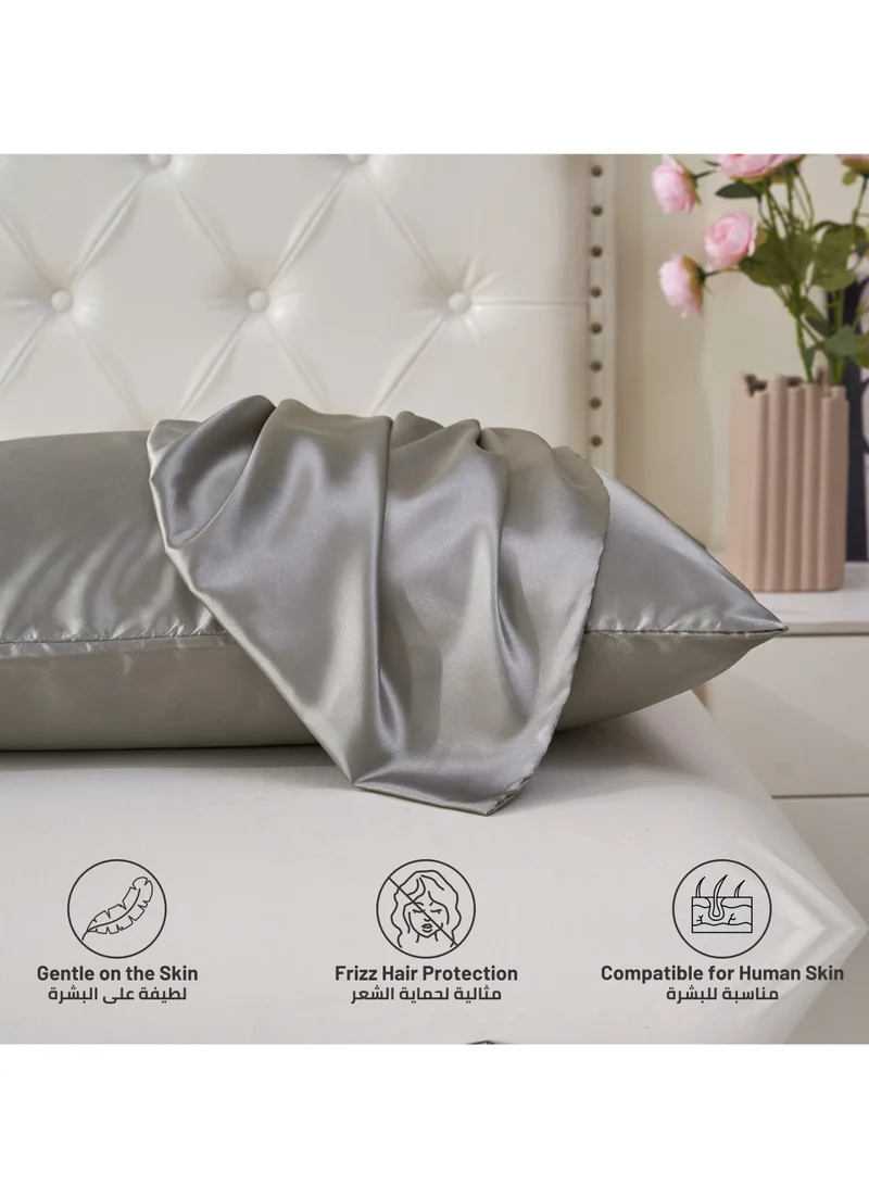 Donetella Satin Pillowcases 2-Pcs Soft And Silky Pillow Cover For Hair And Skin Care With Envelope Closure (Without Pillow Insert),Grey