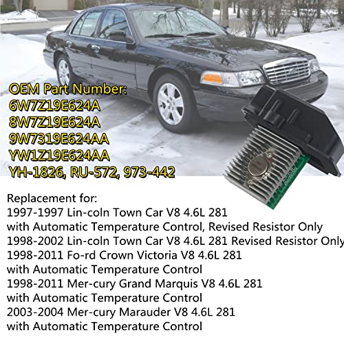 AKWH Blower Motor Control Resistor Module 8W7Z19E624A Replacement for Ford Crown Vic-Toria Mer-cury Grand Mar-quis Lin-coln Town Car 6W7Z19E624A YH-1826 RU-572 973-442 - Image 2